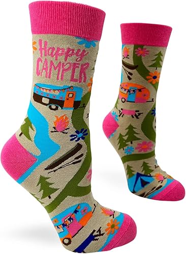 Happy Camper Camping Themed Women's Novelty Crew Socks