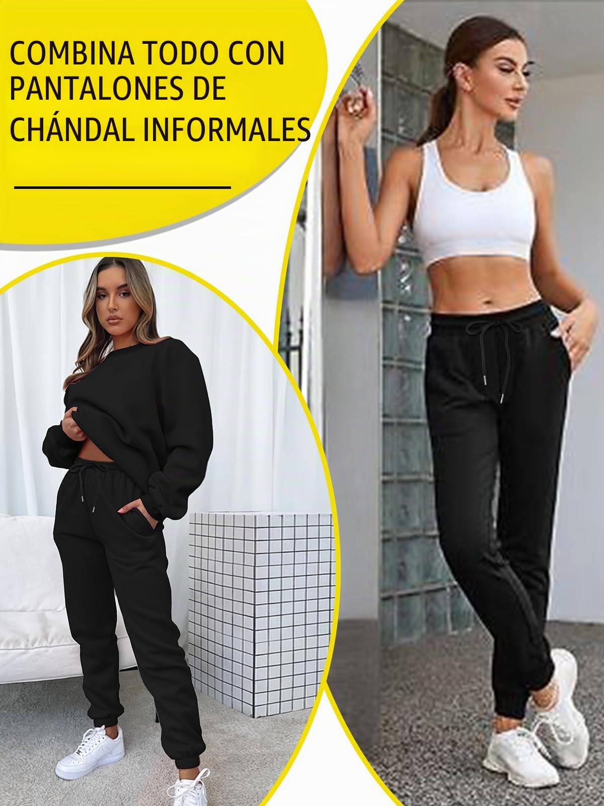 EBANKU Pantalones de chándal para Mujer con Bolsillos, Color Liso, Holgados, Cintura elástica, Hip Hop Casual, Gimnasio y Jogging