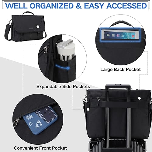 Miniatura 3 de Bolsa de mensajero para hombre, ligera, resistente al agua, 15.6 pulgadas, bolsa para laptop, bolsa de hombro para oficina de negocios