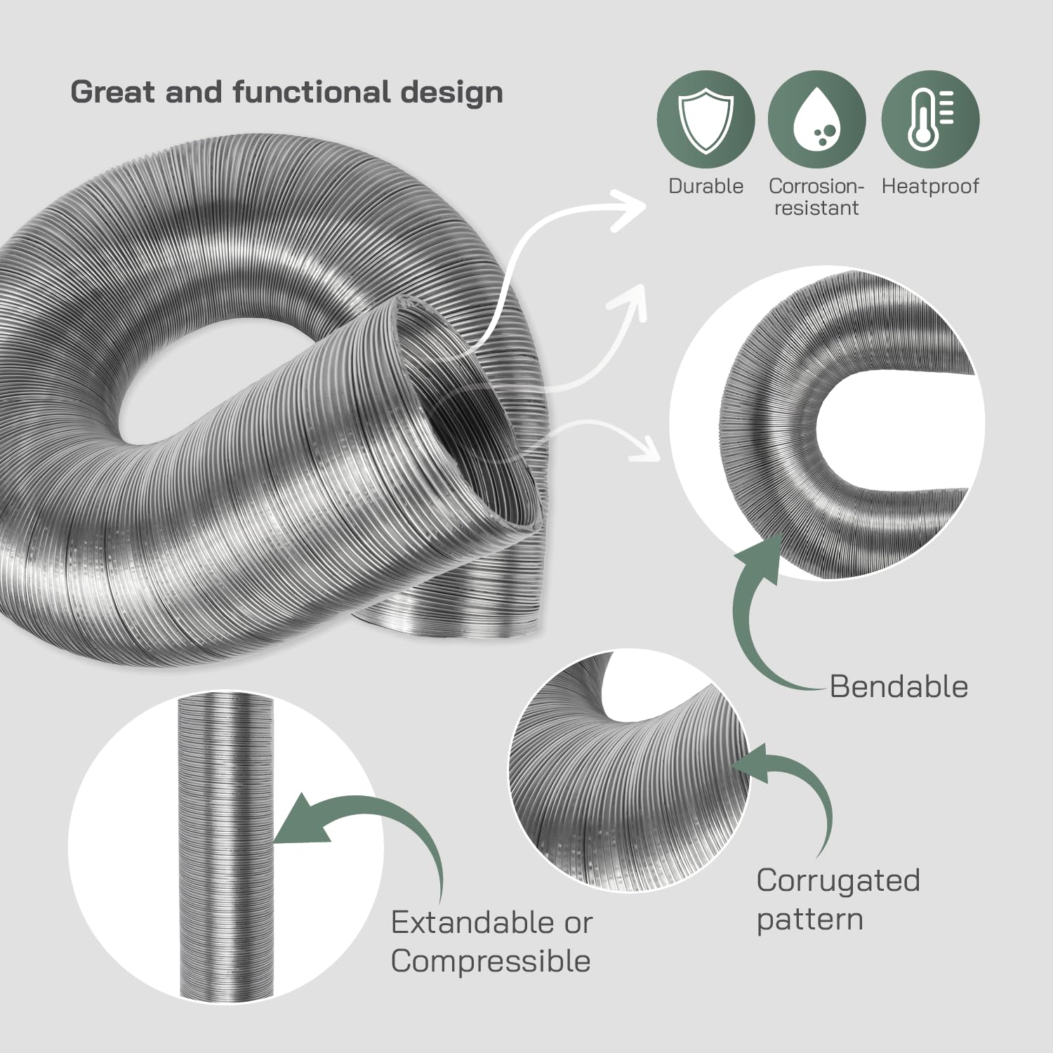 Vent Systems diameter 80 mm, 1.5 m / diameter 3-5ft Round Flexible Aluminium Hose Pipe - Image 4