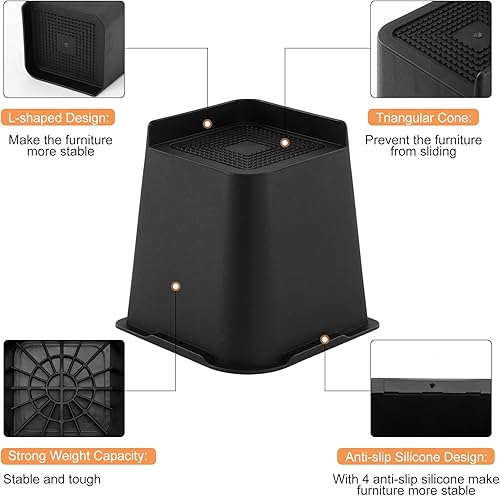 Miniatura 3 de Elevadores de cama de 8 pulgadas resistentes, elevadores de silla, elevadores de patas de mesa, hasta 5,000 libras, en forma de L, elevadores de