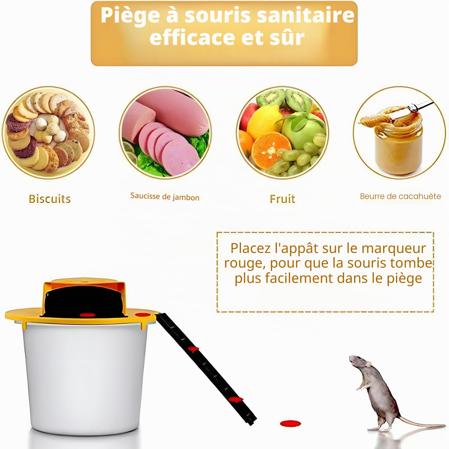 Couvercle de Fût Jaune Compatible avec Seau de 5 Gallons Piege a Souris, piege a Rat Vivante en Plastique pour Attraper Souris Simultanément, piège à Souris Utilisation Intérieure et Extérieure（3PC