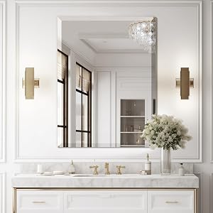 Mirrorons 24" x 32" Bathroom Mirror, Frameless Rectangle Bathroom Mirror with Beveled Edge, Vanity Wall Mirror, Beveled Mirror for Bathroom, Bedroom, Living Room, Entryway (Horizontal/Vertical)