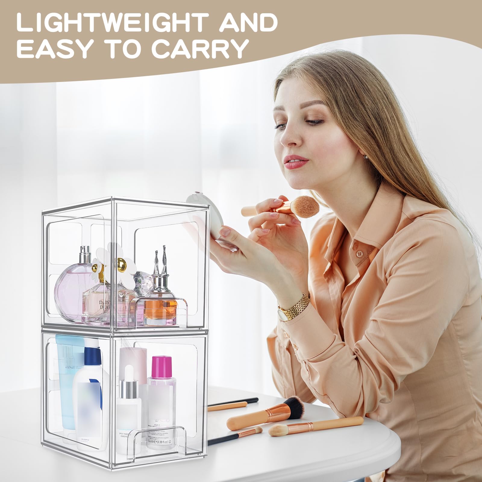 Set Da 2 Cassetti Impilabili In Plastica Trasparente – Organizer Per Trucchi, Bagno, Cucina E Dispensa Con Maniglie Estraibili