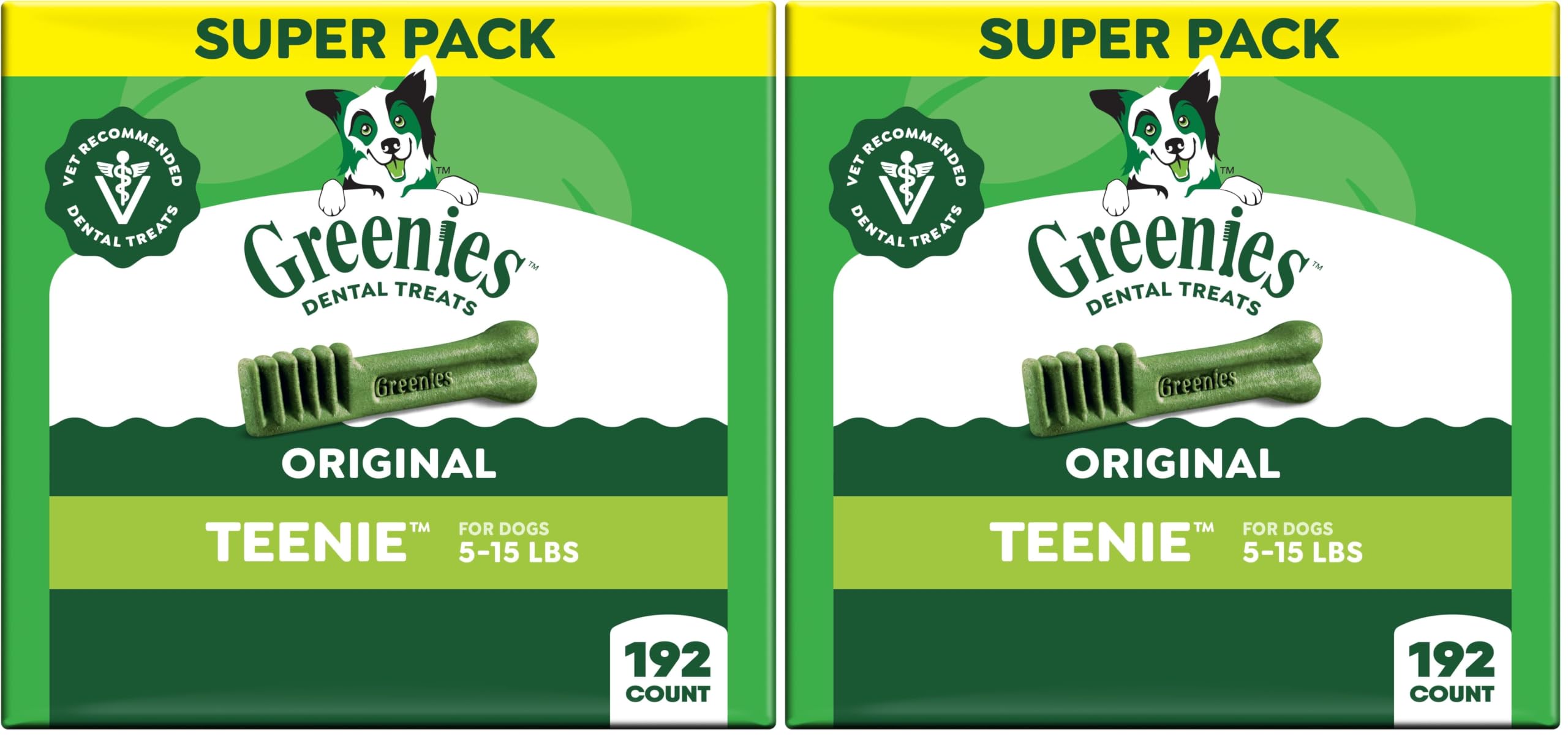 Greenies Veterinarian-Recommended Adult Natural Dental Dog Treats Teenie Size, Dog Dental Chews, Original Flavor, 54 oz. Pack, 192 Count (Pack of 2)