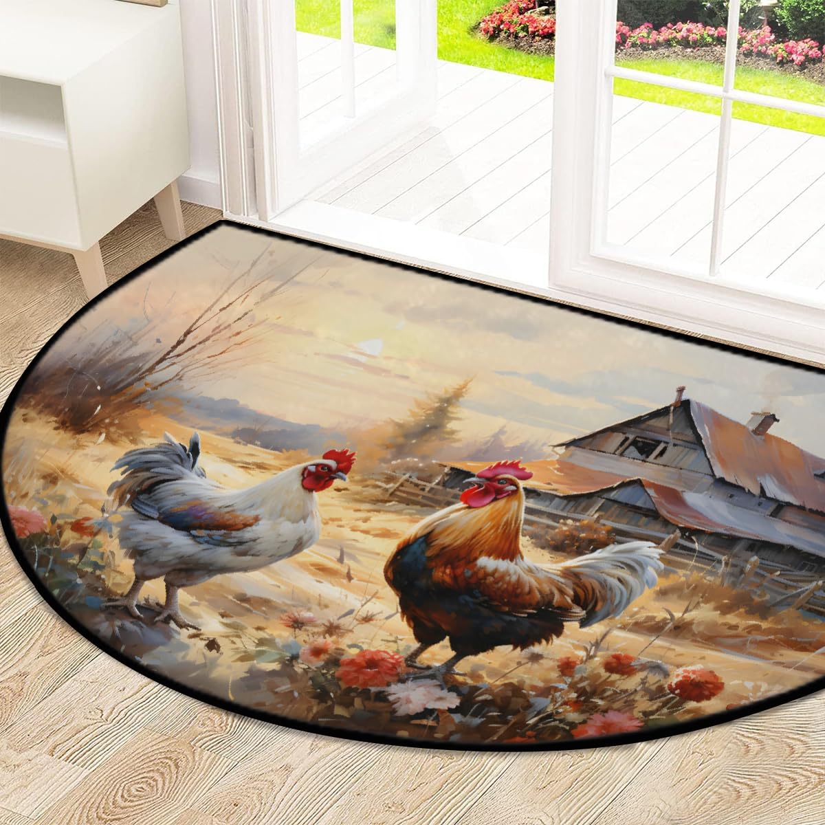 Mexpekil Paillasson demi-rond en forme de demi-lune pour intérieur et extérieur - Lavable - Absorbant - Attrape la saleté - 100 x 160 cm