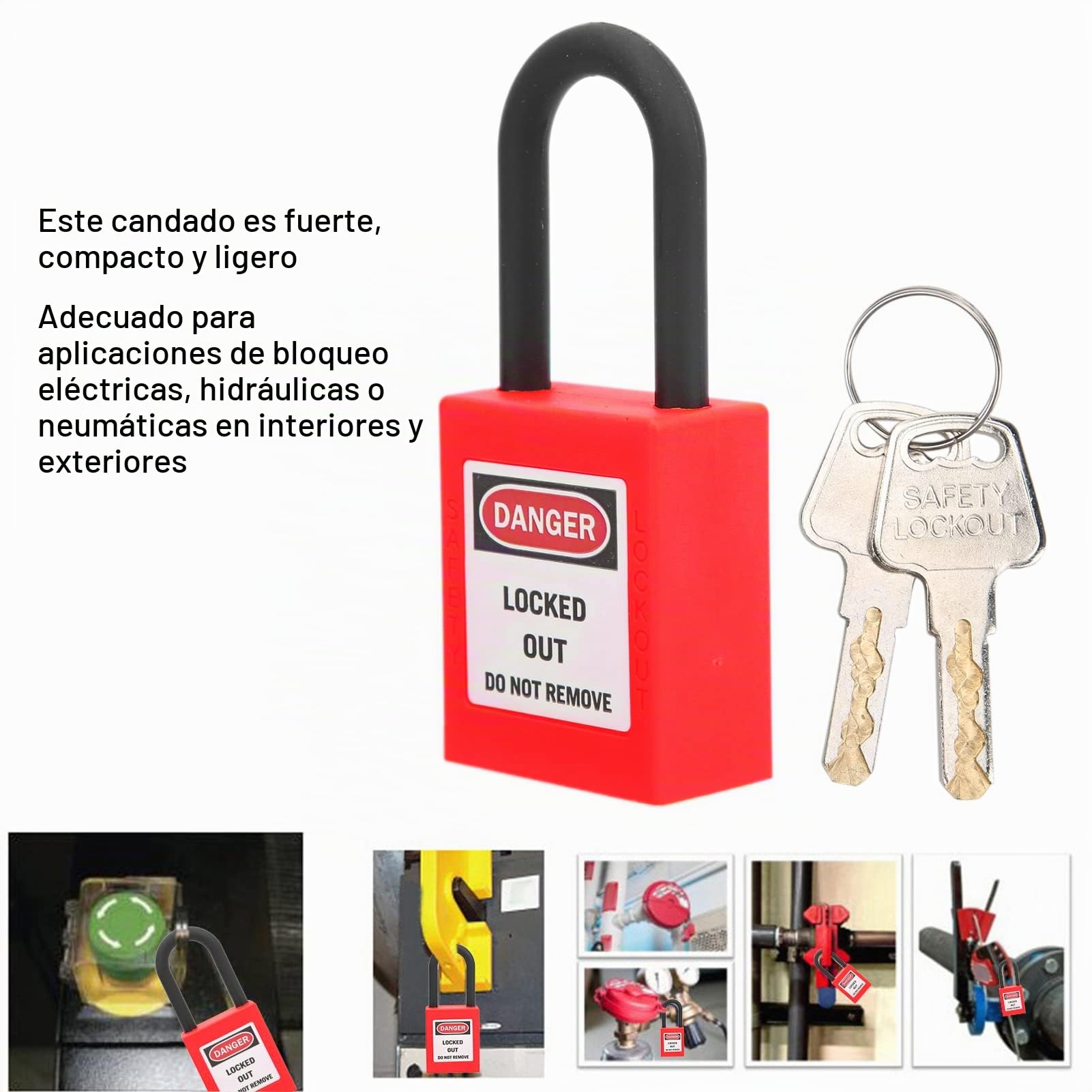 5 Juegos de Cerraduras de Bloqueo de Nailon de 38 Mm, Candados de Seguridad a Prueba de Polvo, Candados de Etiquetado, Candado Loto, Cerradura de Seguridad para Sitios (rojo)