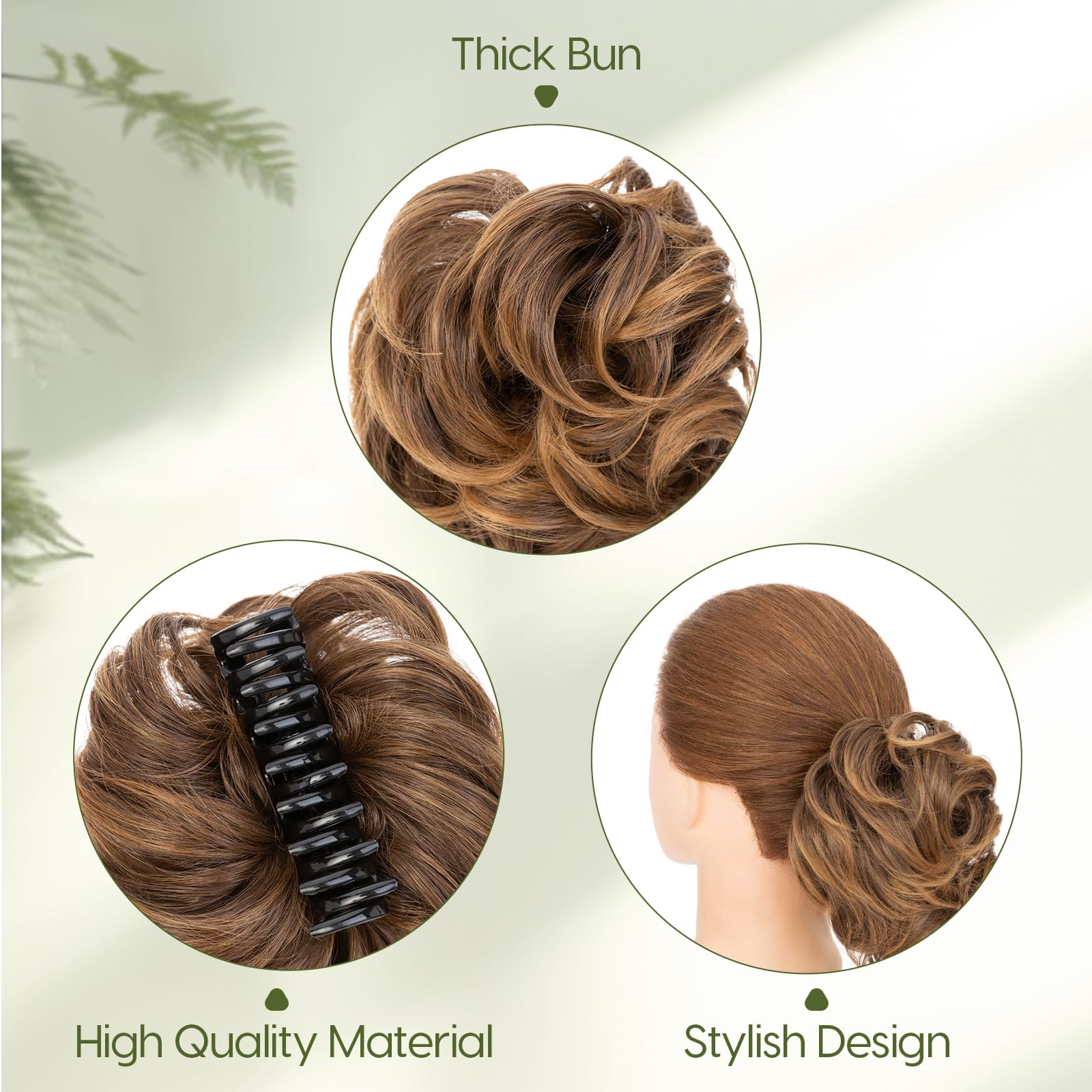 Benehair Messy Bun Hair Piece Wavy Curly Claw Clip Hair Bun Extensions Synthetic Hair Bun Donut Accessories Scrunchies Hair Pieces for Women(Brown with Light Brown - Image 4