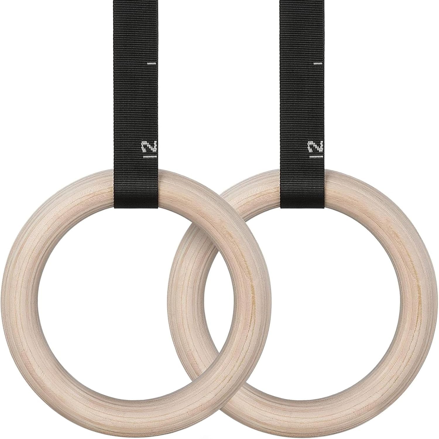 LIFERUN Gymnastics Rings Wooden Rings Gymnastics Rings 28 mm/32 mm, Olympic Gymnastics Rings with Grip Strap, Adjustable Buckle Straps and Markings, Rings Training for Full Body Workout