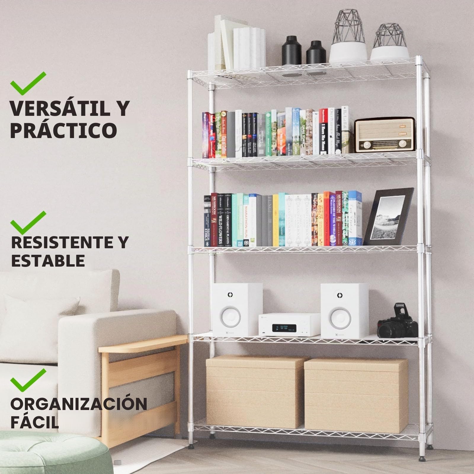 Floordirekt Rocky - Estantería de Rejilla (Metal, Capacidad de Carga Aprox. 50 kg por Suelo, Sistema de Almacenamiento Multifuncional (90 x 45 x 200 cm), Color Blanco