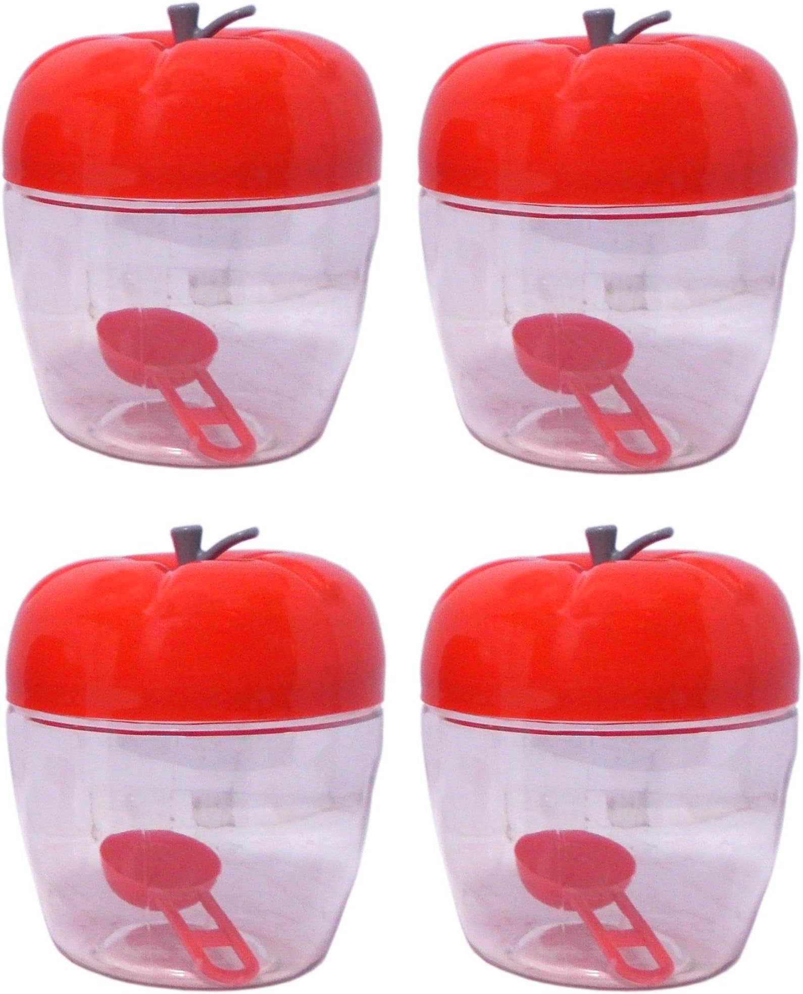 Apple Shape 4 Piece Set Kitchen Storage Jar Round Container Airtight 1200ML Food Grade for Pickle/Sauce/Chutney/Mukhvas/Chocolate/Dryfruit/Pulses Gift Box Set (Red)