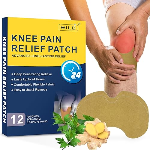 WILD+ Knee Pain Relief Patches, Warming Herbal Plaster for Knee Relief Patch, Natural Knee Patches Heat Patch for Pain Relief, Wormwood Pain Relief Patches for Knee Pain, Back, Neck, Shoulders-12 PCS