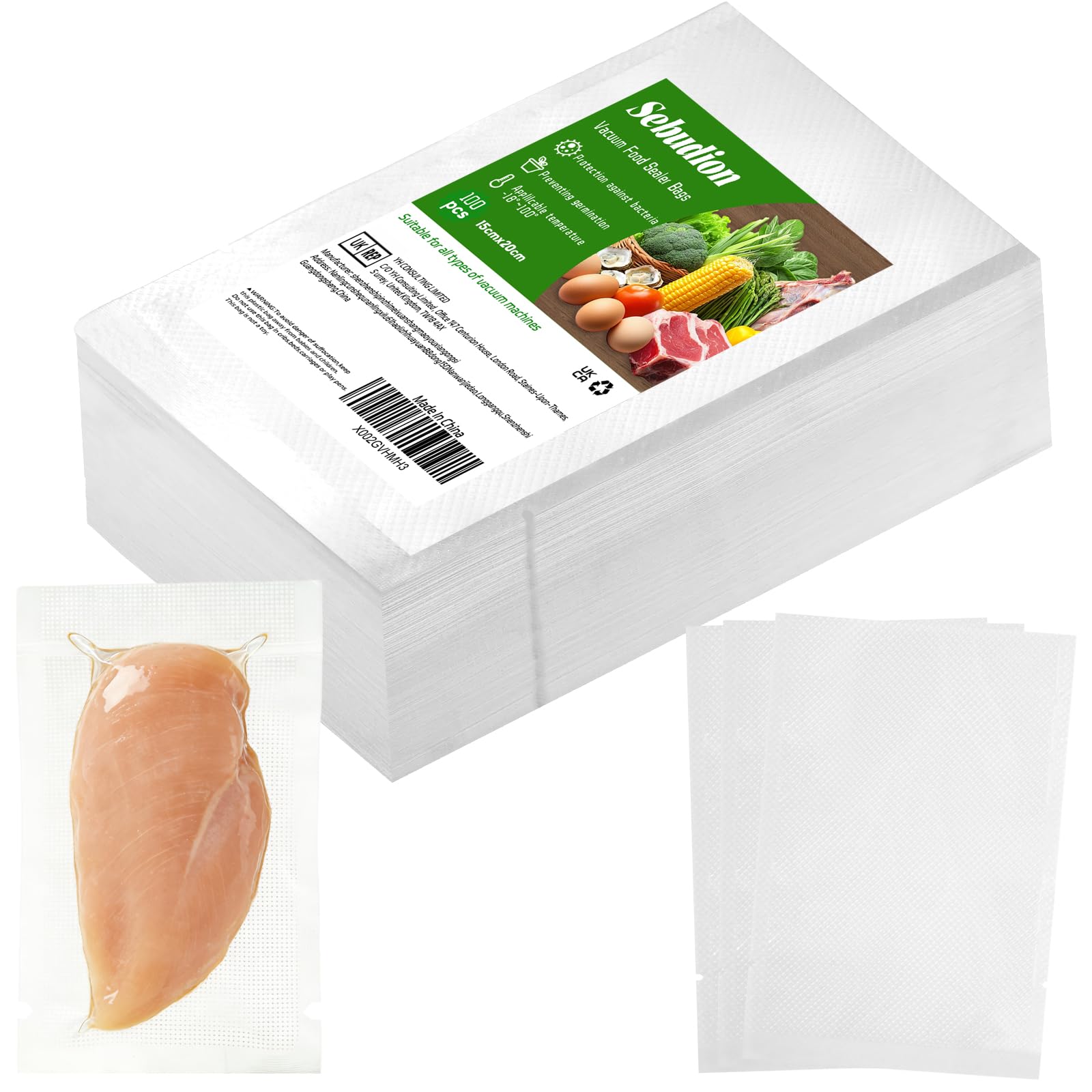 100 Count Vacuum Sealer Bags, BPA Free Heavy Duty Textured,Embossed PreCut Bags for Sous Vide Cooking, Food Storage, Freezing, Boiling and Microwaving (15 * 20cm)