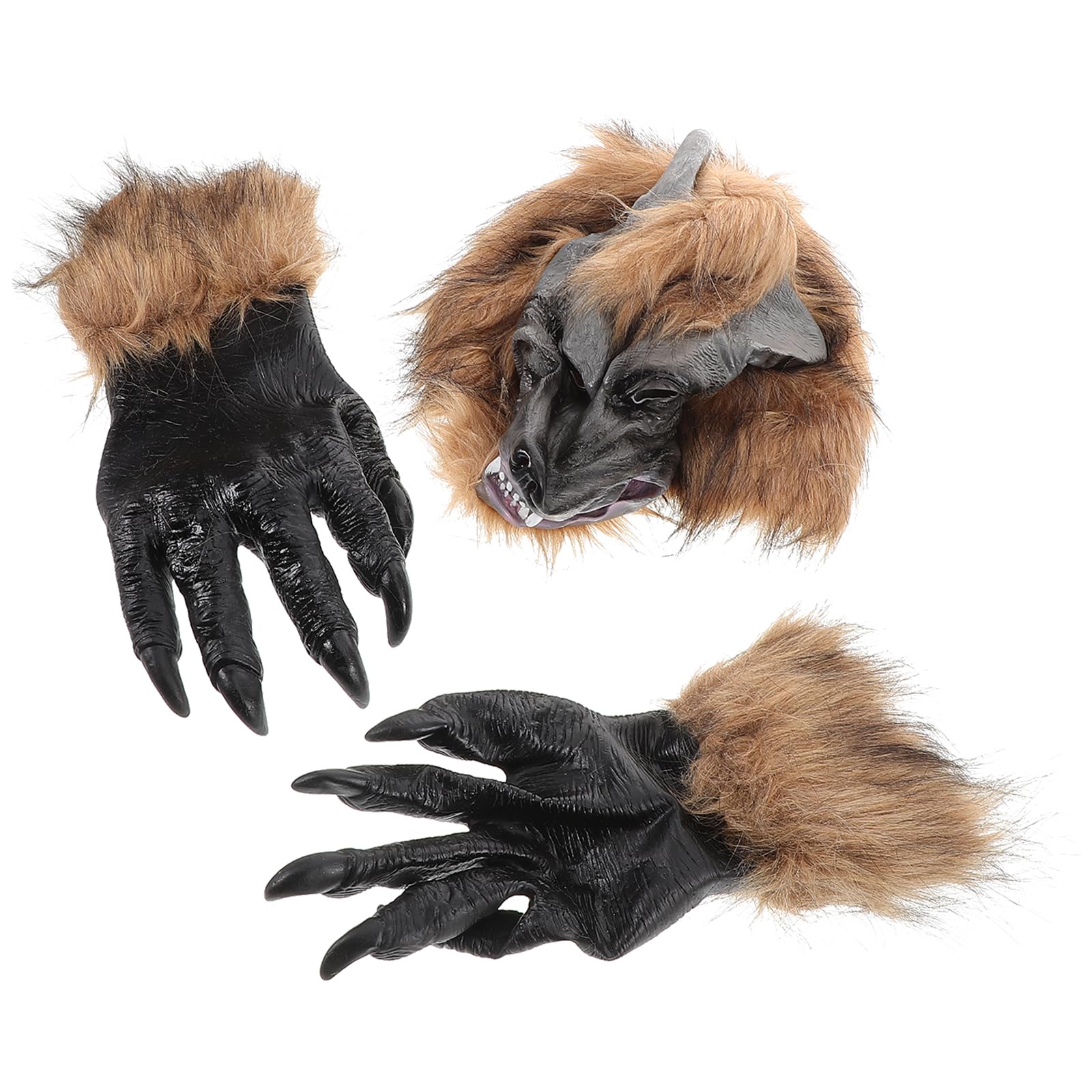 SAFIGLE Halloween Werewolf Costume Set, Wolf and Claw Gloves, Theatre Prank Prop, Crazy Masks, Dressing Masks for Halloween Party