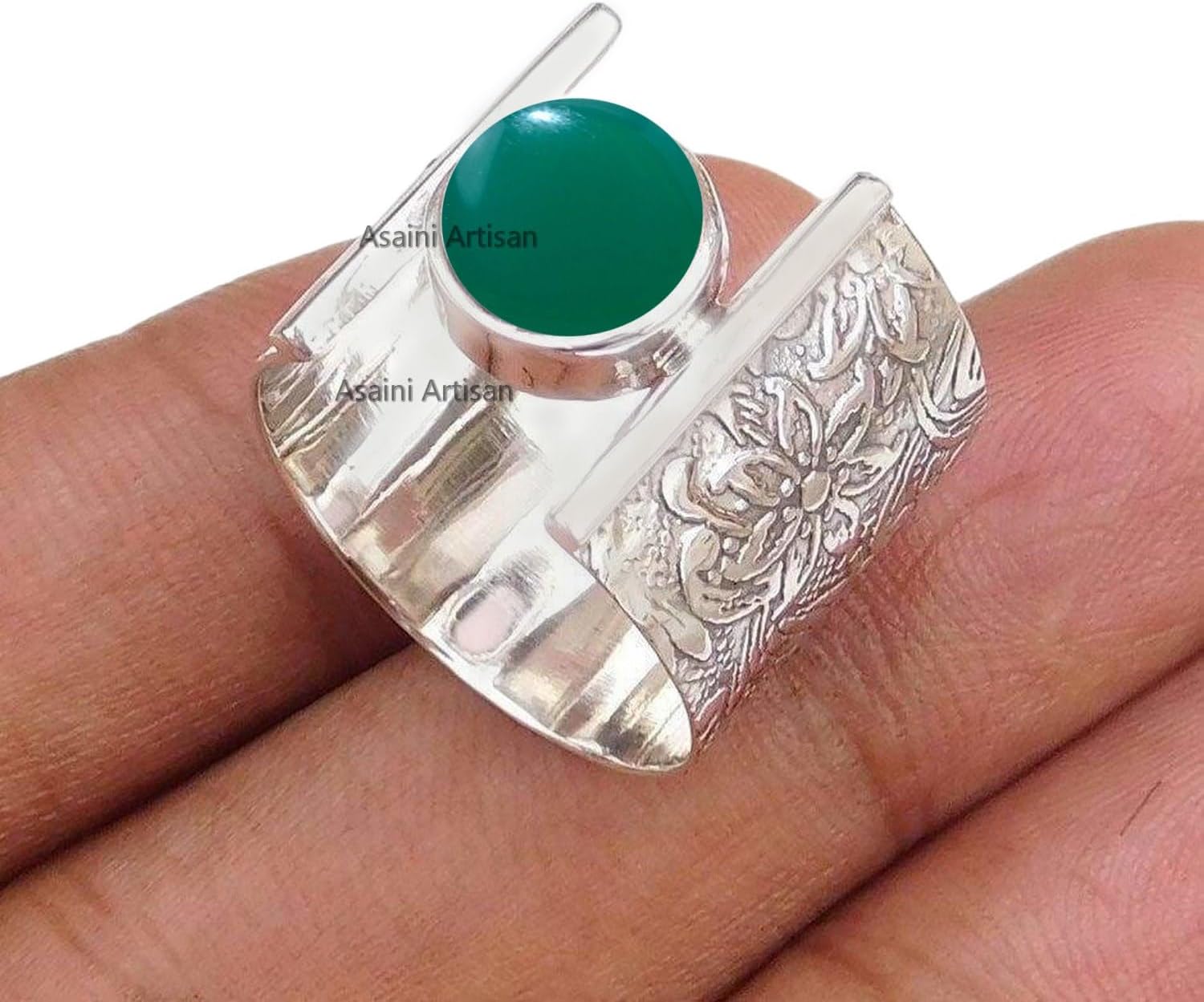 7MM Round Gemstone 925 Sterling Silver Gift Rings for Womens, Floral and Leaves Engraved Ring for Every Occasion