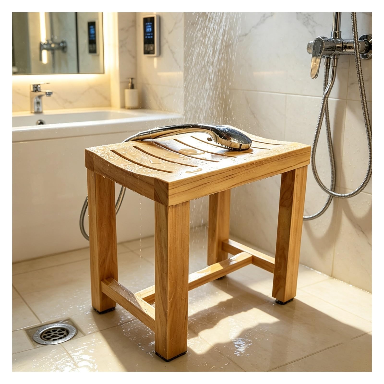 Genérico Taburete Madera，Taburete Ducha Banqueta Robusta, Asiento De Baño De Madera Maciza, Banco Ducha Resistente Al Agua, para Sala De Estar, Dormitorio, Asiento SPA