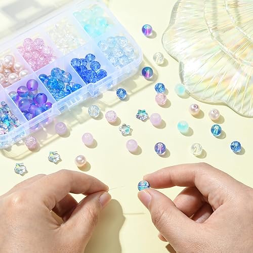 Miniatura 5 de Stiesy 200 unidscaja de 10 estilos de cuentas de vidrio kit de fabricación de joyas de color cielo estrellado 0.315 in cuentas redondas surtido para