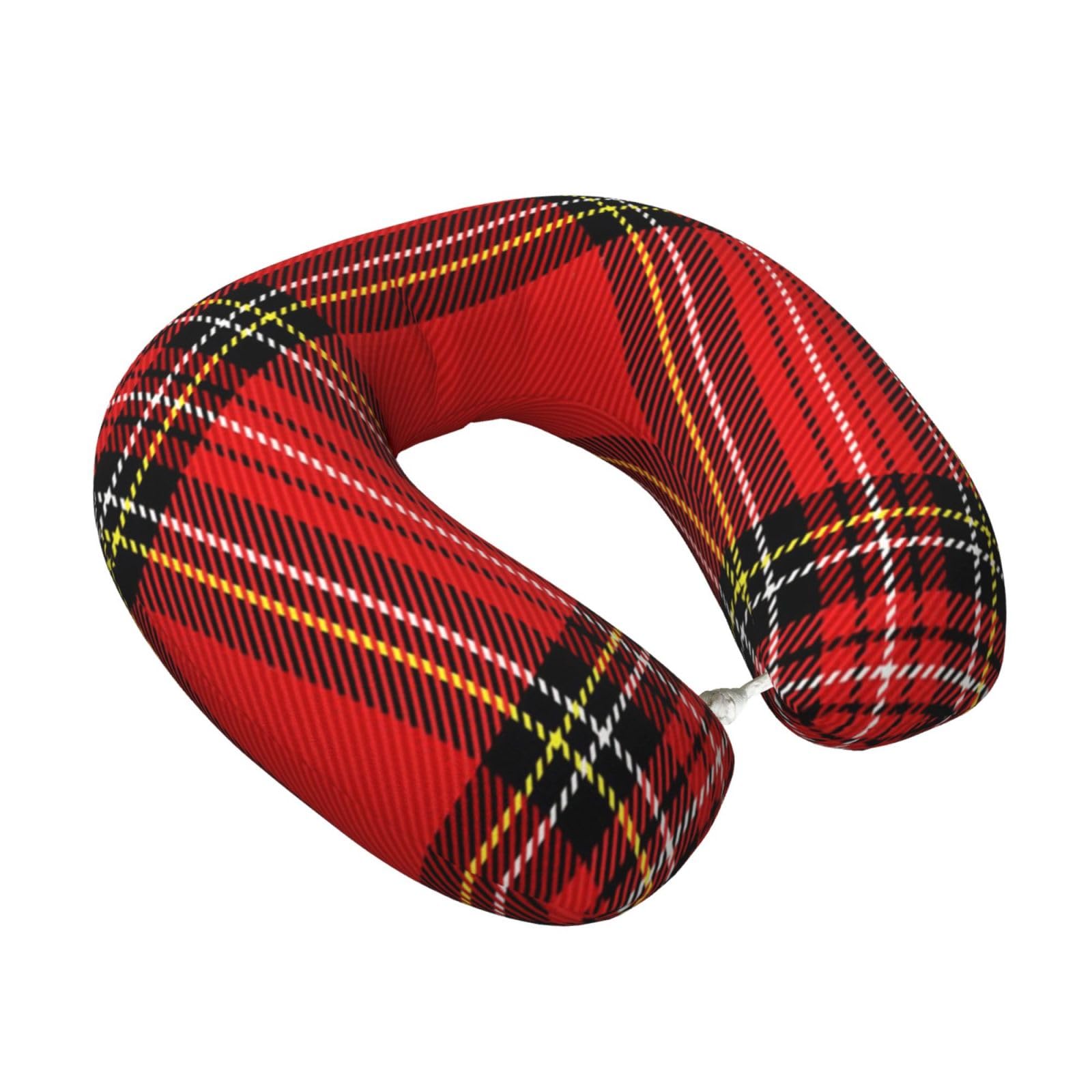 LKYMOH Christmas New Year Tartan Plaid Scottish, Travel Neck Pillow U-Shaped Memory Neck Support Soft Comfortable With Washable Cover For Airplane Car Traveling and Office