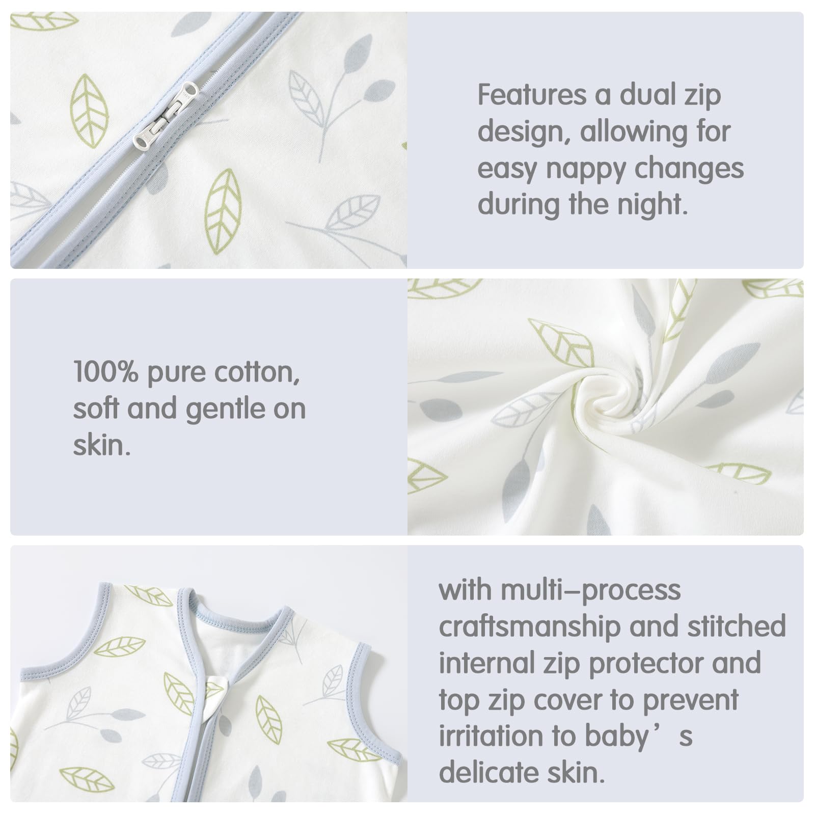 Sacco Nanna Neonato 0.5 TOG 2 Pezzi 0-6 Mesi |in Cotone 100% | Coperta Indossabile con Doppia Cerniera | Morbido, Traspirante & Lavabile in Lavatrice