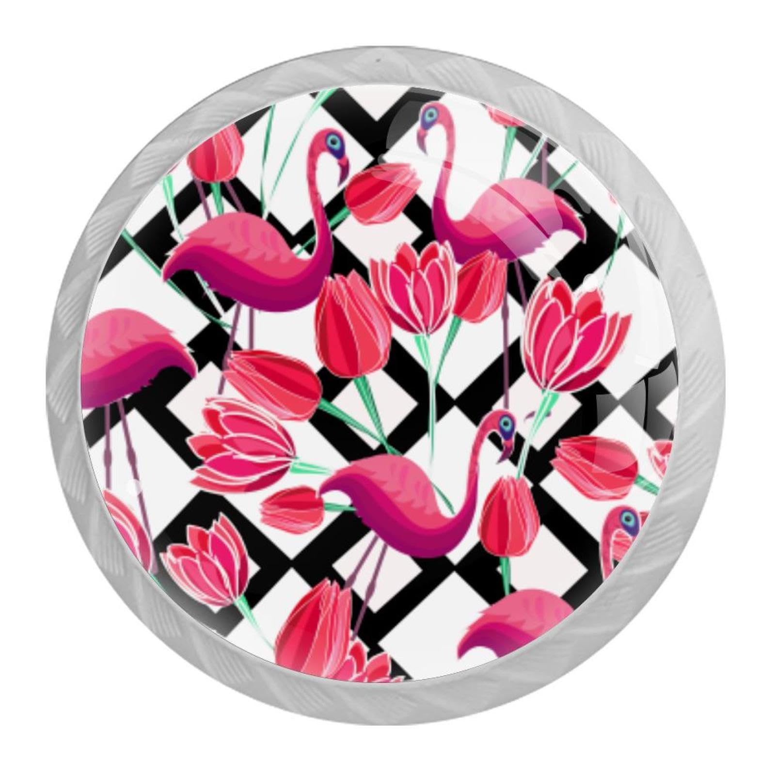 Tqmspg 4 Pieces Drawer Pulls Flowers and Flamingo Door Knobs Dresser Handles for Kitchen Wardrobe Cupboard Hardware Furniture