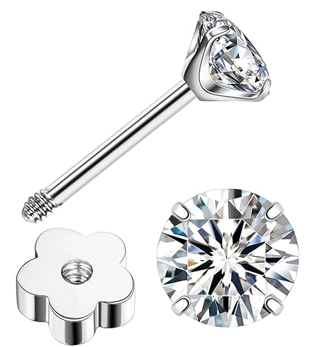 Enticera 3mm G23 Titanium Earrings for Sensitive Skin Handmade Flower Screw Back 5A+Cubic Zirconia Earrings 20g 14K Gold Hypoallergenic Nap Earrings