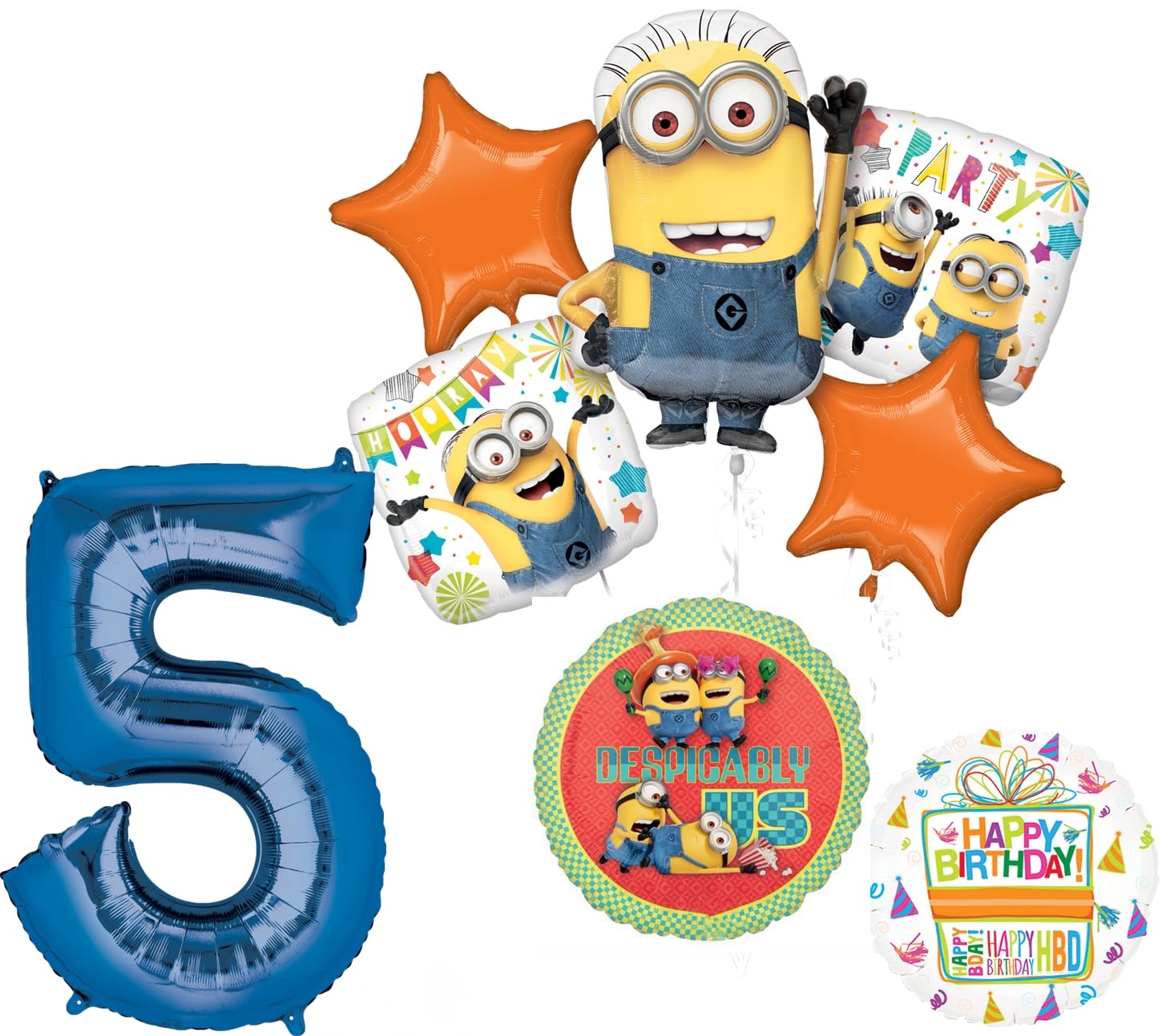 Anagram Descpicable Me Minions 5th Birthday Party Supplies 8 pc Balloon Bouquet Decorations