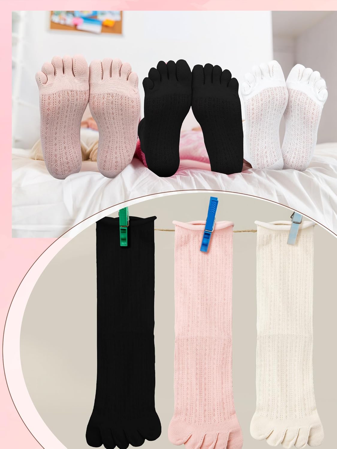 4 Pairs Womens Mesh Toe Socks Cotton Five Toes Crew Socks Breathable Toe Separated Socks for Women Girls - Image 3