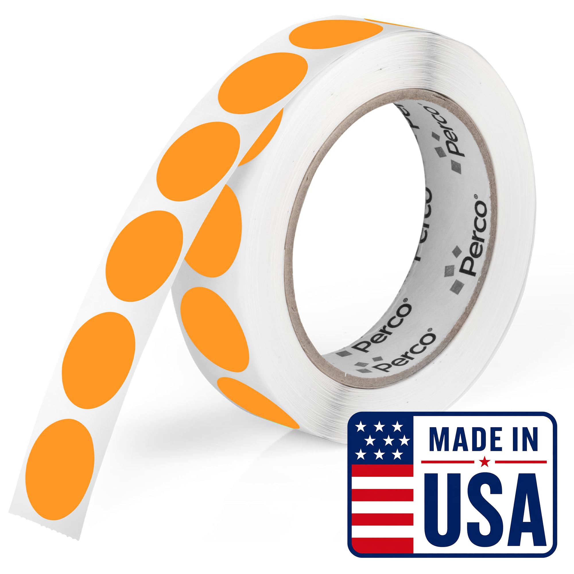 Perco Neon Orange Round Circle Dot Sticker 1-Inch Labels with Easy-Tear Perforation, 1,000 Stickers per Roll—Clearance, Discount &amp; Priority Labels, High Visibility, Strong Adhesive—Made in USA