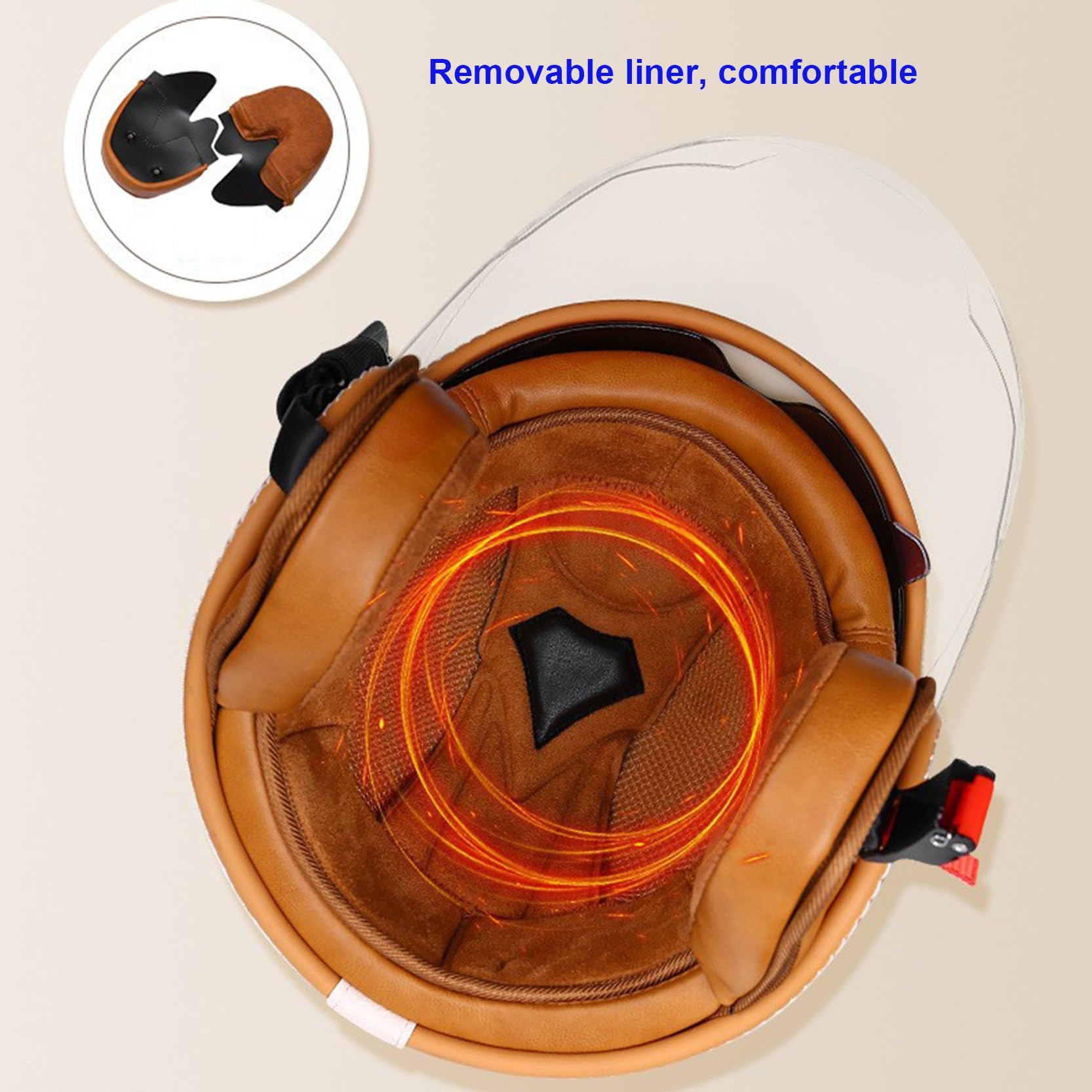 Casco de Moto Retro for Hombre y Mujer, de Cuero, con Doble Visera, Abierto 3/4, certificación ECE/Dot, Forro Desmontable.