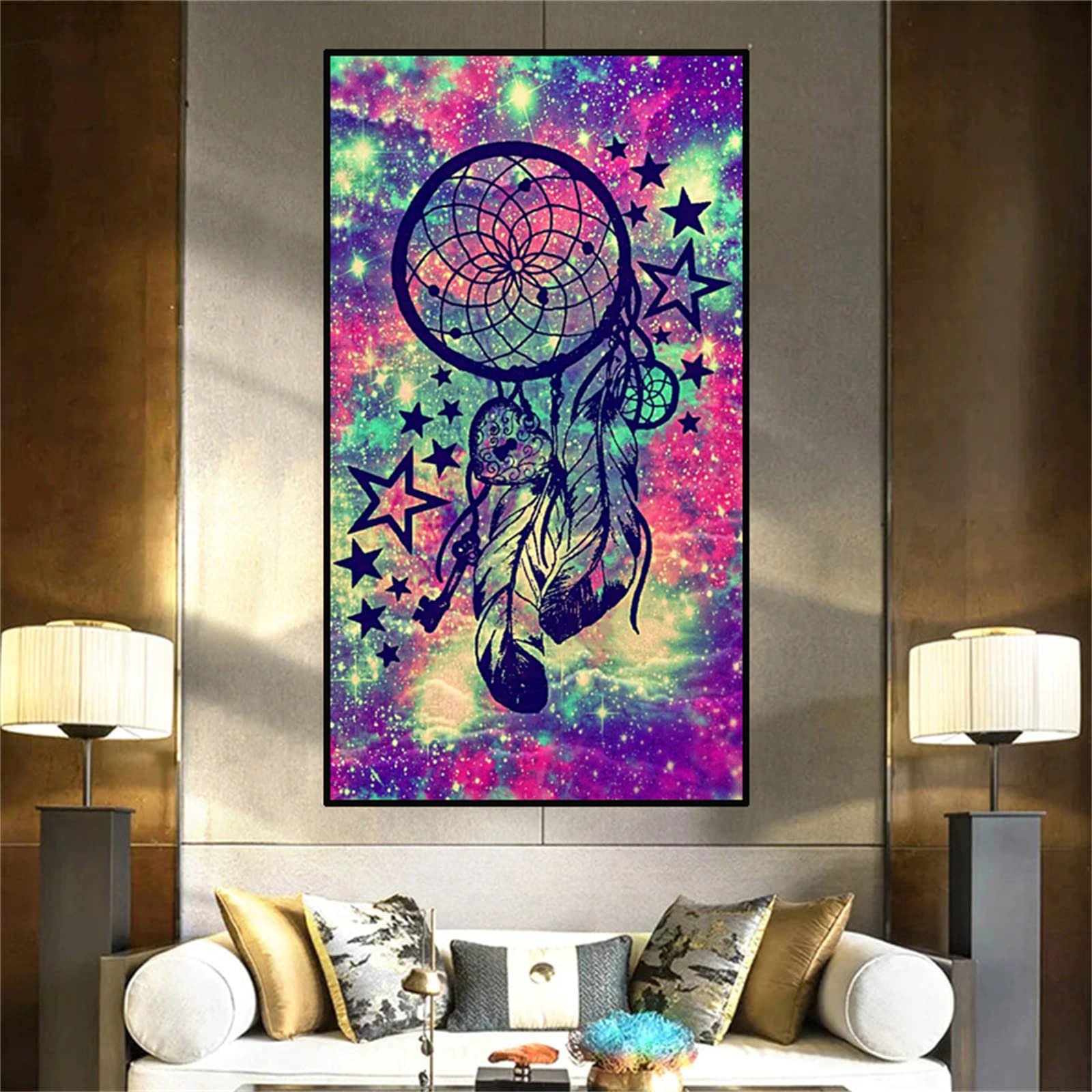 DIY zestawy do malowania diamentami 5D, pełne wiertło diamentowy obraz dla dorosłych i dzieci, kryształ górski haftowanie obrazy do dekoracji ścian domu - 60 x 120 cm (łapacz snów)