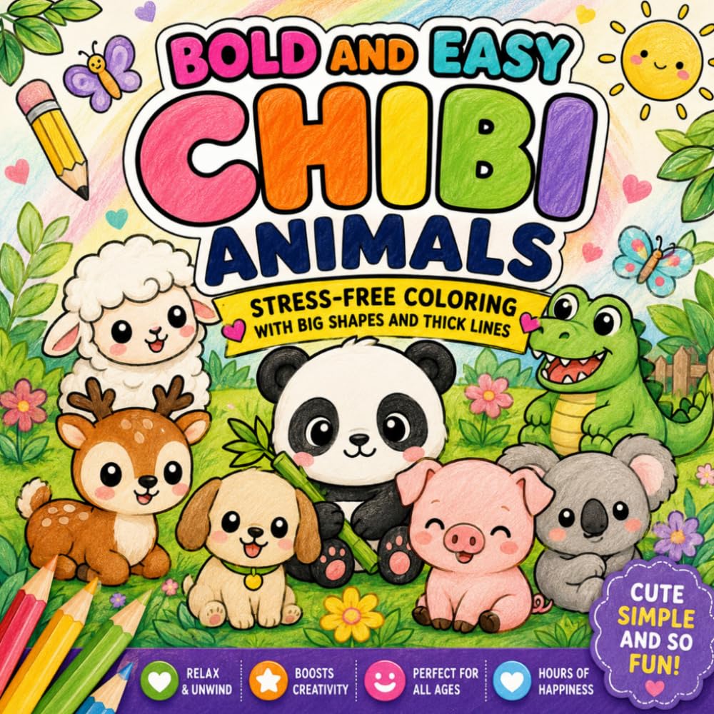Bold and Easy Chibi Animals: Stress-Free Coloring with Big Shapes and Thick Lines