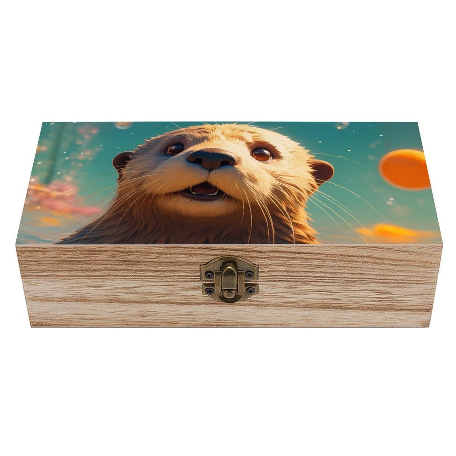 Oudrspo Lovely Otter Retro Wooden Storage Box Keepsake Jewelry Decorative Art Storages Box Gift Boxs
