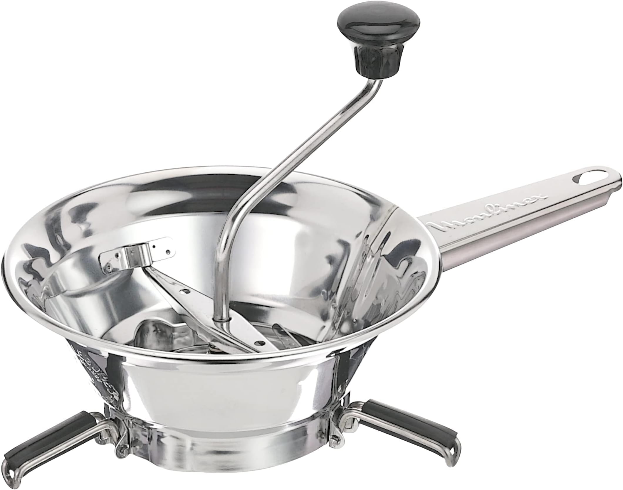 Classic manual vegetable mill in stainless steel, Small model, Easy grinding, Purees, Soups, Compotes, Dishwasher safe, Made in France A40106