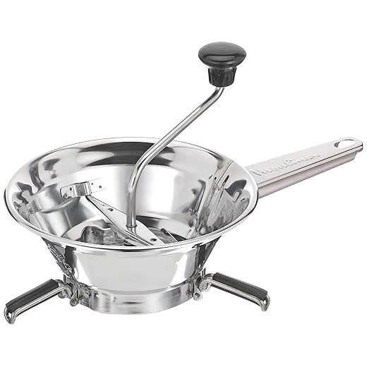 Moulinex Moulin à légumes manuel classic en inox, acier Inoxydable, Petit modèle, Broyage facile, Purées, Soupes, Compotes, Compatible lave-vaisselle, Fabriqué en France A40106