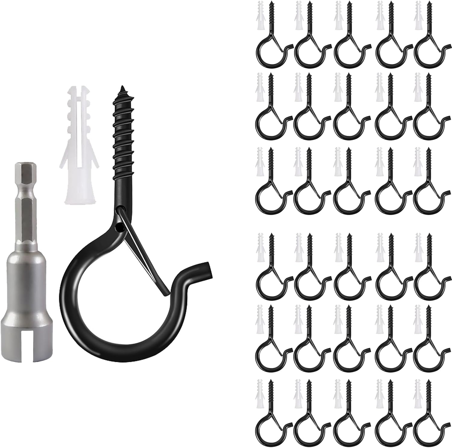 30 PCS Q-Hanger Hooks with Safety Buckle, Windproof Screw Hooks for Hanging Outdoor String Lights, Christmas Lights, Plants, and More