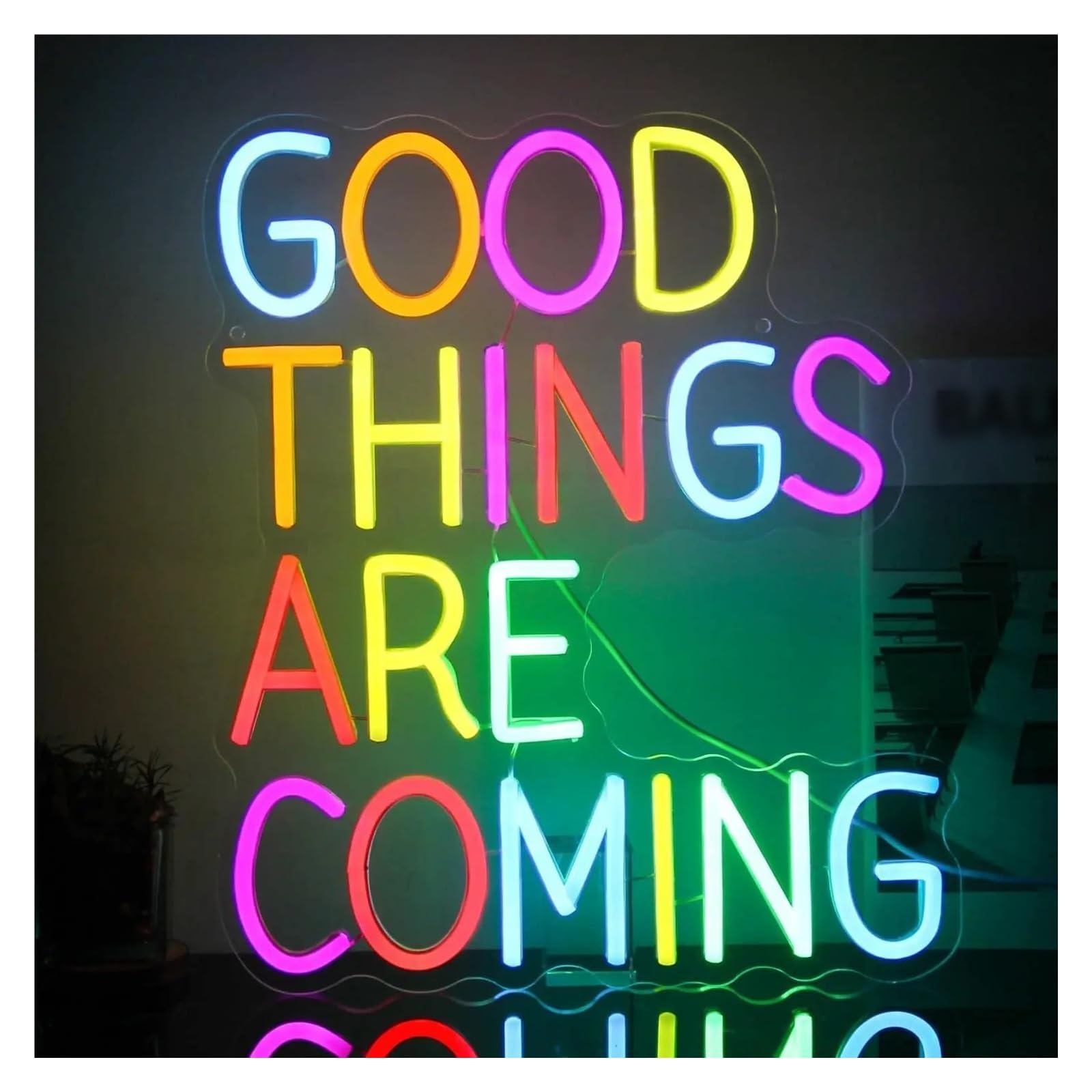 XENITE Luces Art Decoration Christmas Letrero De Neón Good Things Are Coming Con Citas Inspiradoras, Regulable Por USB, Para Dormitorio, Bar, Oficina, Sala De Lectura, Decoración 37.5х32cm