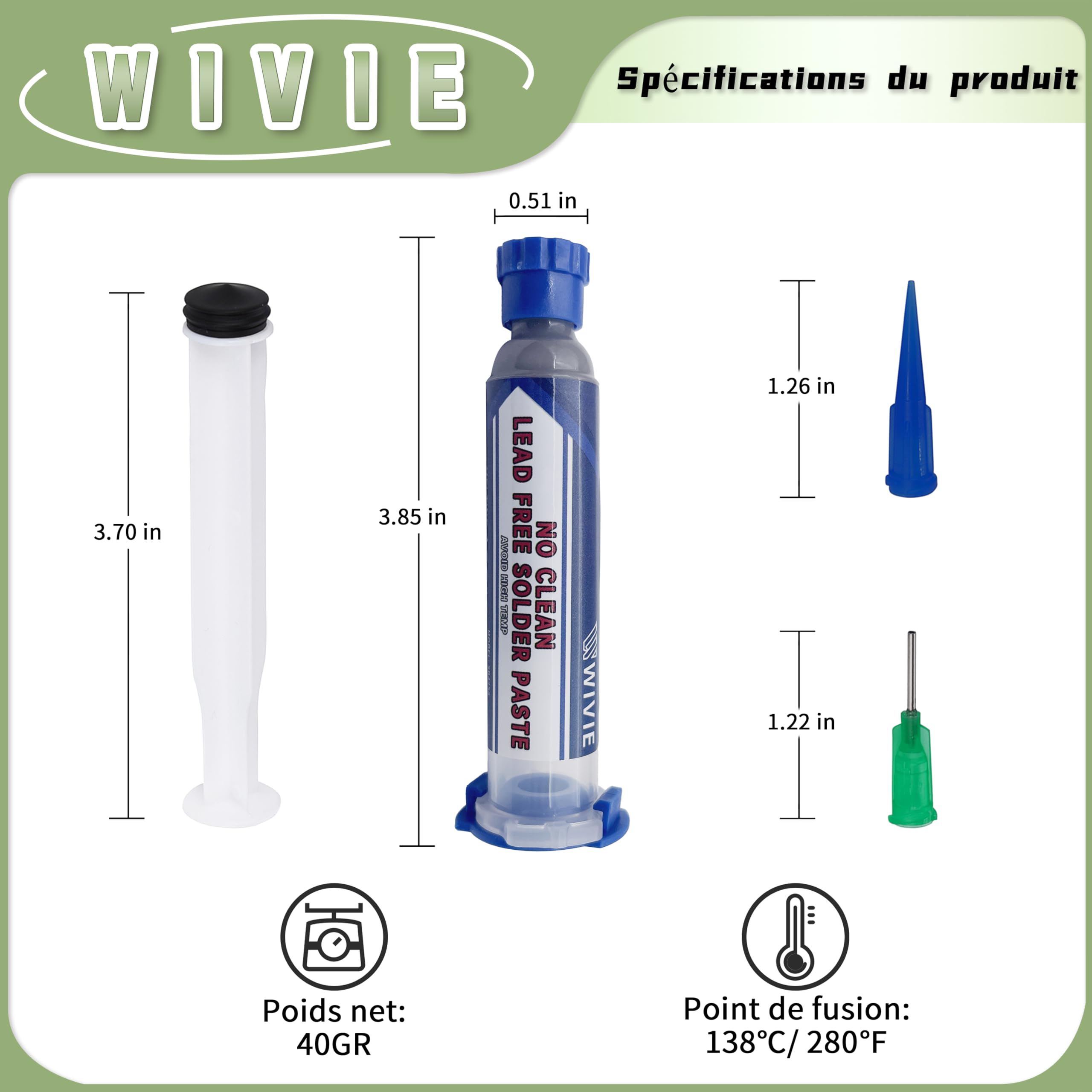 Sn42/Bi58 T4 Pasta saldante senza piombo, nessuna pulizia necessaria, punto di fusione 138 ℃, fornita da WIVIE (40 g)