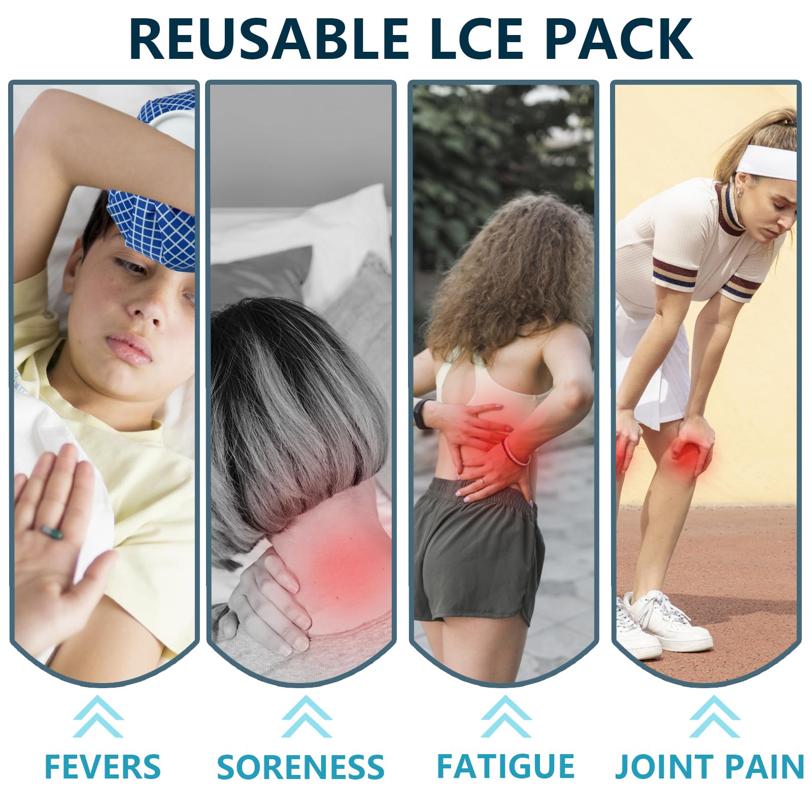 Bolsa de hielo reutilizable para lesiones: proporciona terapia de frío duradera para aliviar el dolor, incluye 3 tamaños diferentes de paquetes de hielo (6 pulgadas/9 pulgadas/11 pulgadas) para