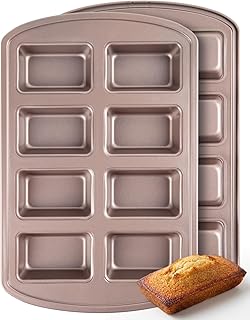 CARTMAN 2-Pack 8-Cavity Mini Loaf Pans Set with Spatula & Brush – 15.5” x 10” Nonstick Carbon Steel Small Bread Pan for Ba...