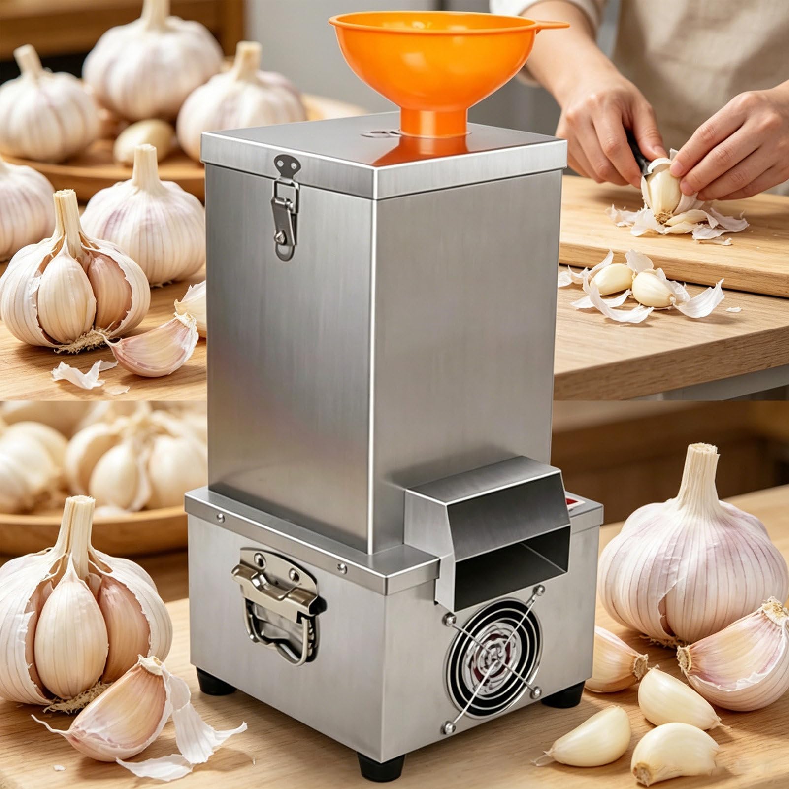 Pvxa Automatic Electric Garlic Peeler Machine, Industrial Garlic Peeling Machine 200w with Hopper 25kg/H, Efficiency 98%, for Restaurants, Homes