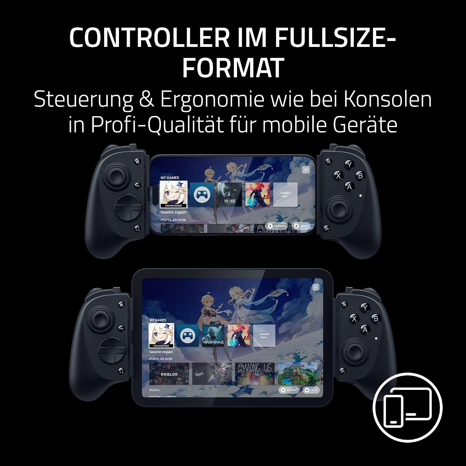 Razer Kishi V3 Pro im Fullsize-Format mit eingespanntem Gerät