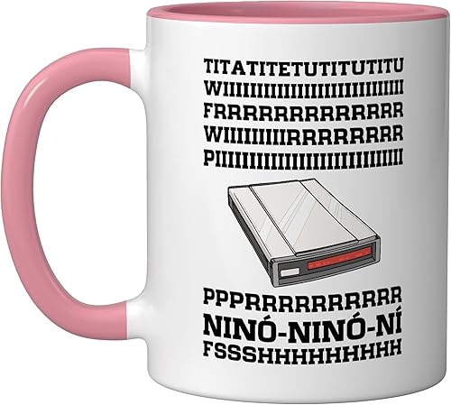 90s Nostalgia Retro 90s Dial Up Internet Vintage Ceramic Mug, PinkWhite