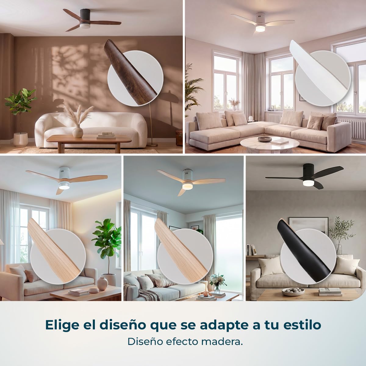 Cecotec Ventilador de Techo con Luz con Mando a Distancia EnergySilence Aero 4600 Arctic White&Sand. Motor DC 38W, Diámetro 132cm, Lámpara LED 18W, 3 Aspas, 6 Velocidades, Temporizador 8h