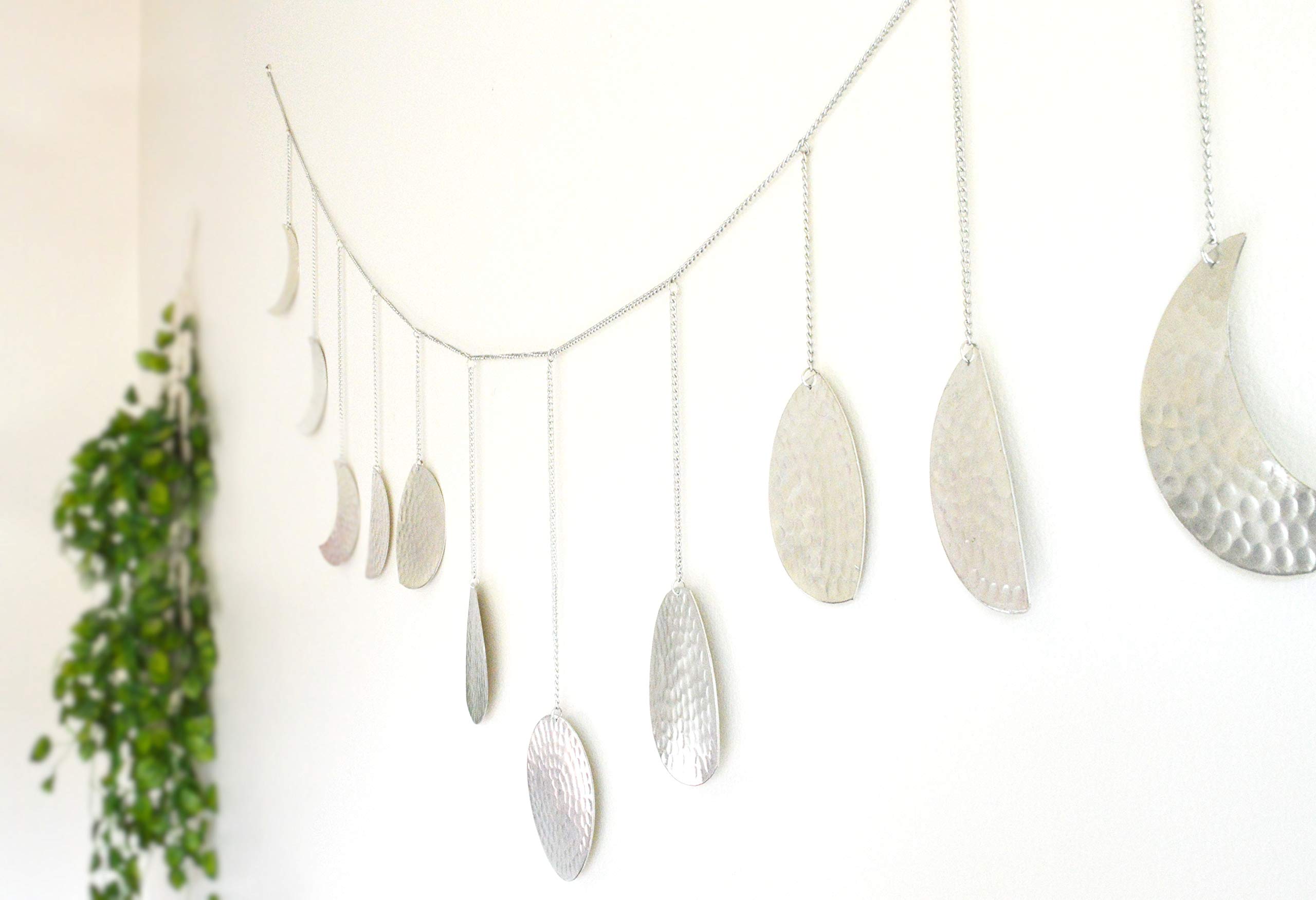 Moon Phase Wall Hanging – 70-Inch Celestial Moon Cycle Banner, Silver Metal Boho Decor For Bedroom, Living Room, Dorm, Nursery