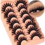 Mink Lashes Volume False Eyelashes 20mm Long Fake Lashes Thick Cat Eye Lash Strips Faux Mink Eyelashes Wispy Eyelash Pack by Kiromiro, 7 Pairs