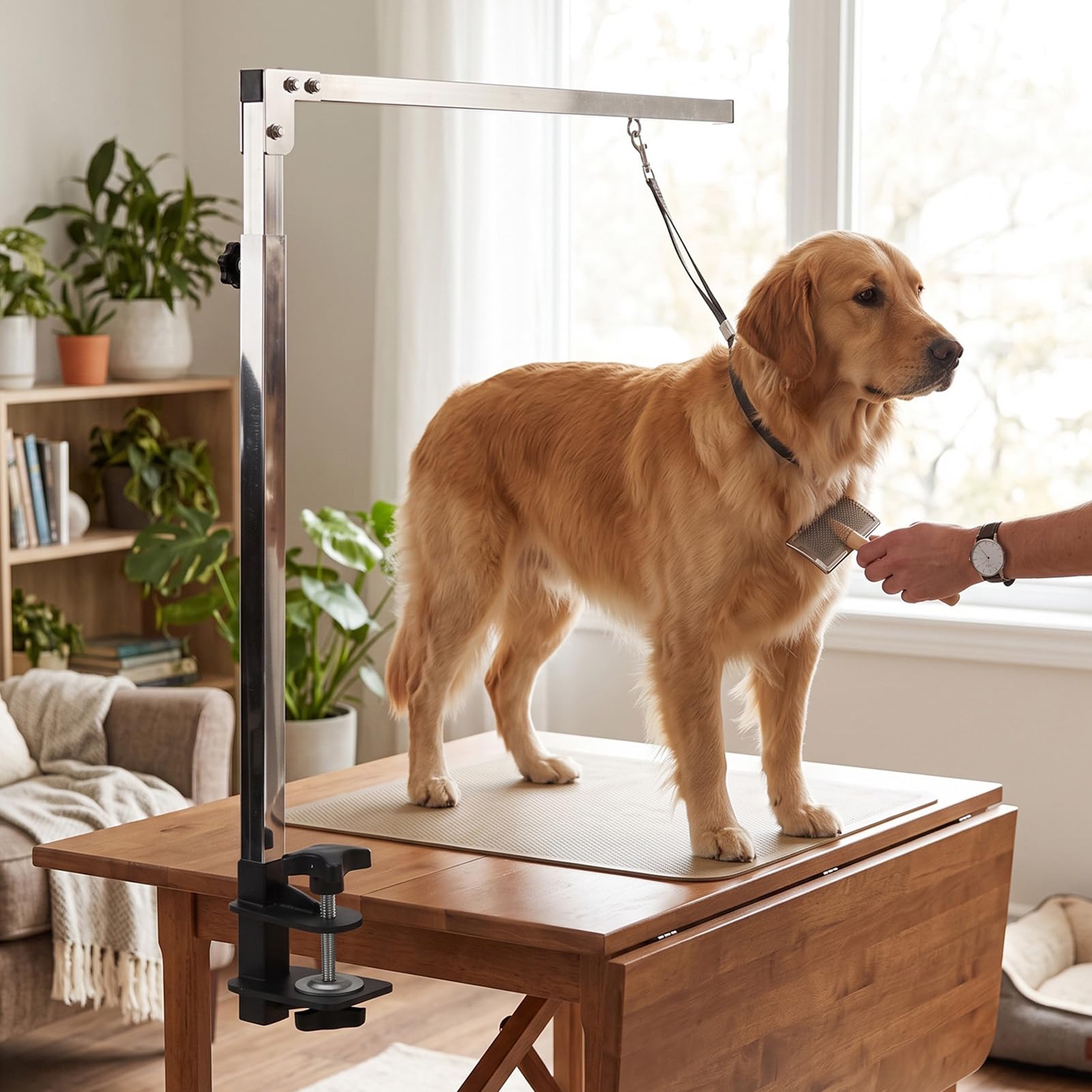 Luocute Supporto per Toelettatura Cane in Acciaio Inox, Morsa Regolabile Pieghevole, per Animali Domestici
