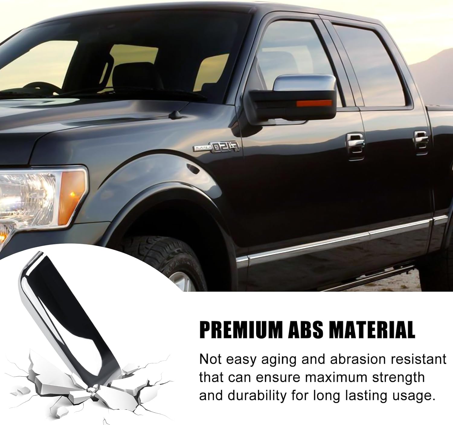 Chrome Top Half Direct Replacement Side Mirror Covers Caps for 2009-2014 Ford F150, Directly Replace Style, Not Sticker Style (Chrome)
