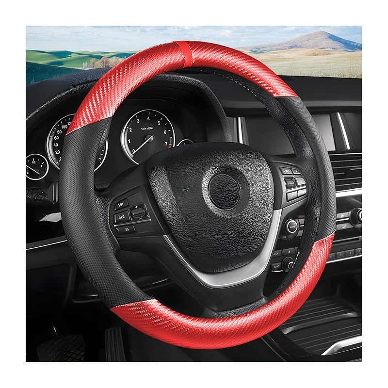 Capa para Volante Automotivo de 15 polegadas em Fibra de Carbono Vermelha Moly Magnolia