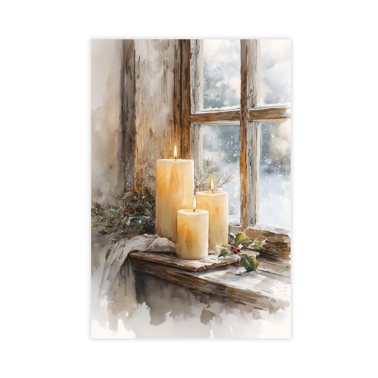 MRYCQ Snowy Candlelight Poster Canvas Poster for Living Room Decor Gift