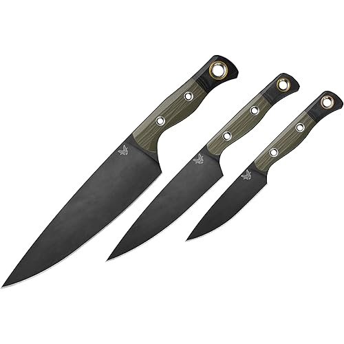 Benchmade - 3 Piece Cutlery Kitchen Culinary Knife Set, OD Green G10 Handle with Black G10 Bolster (4000BK-01)
